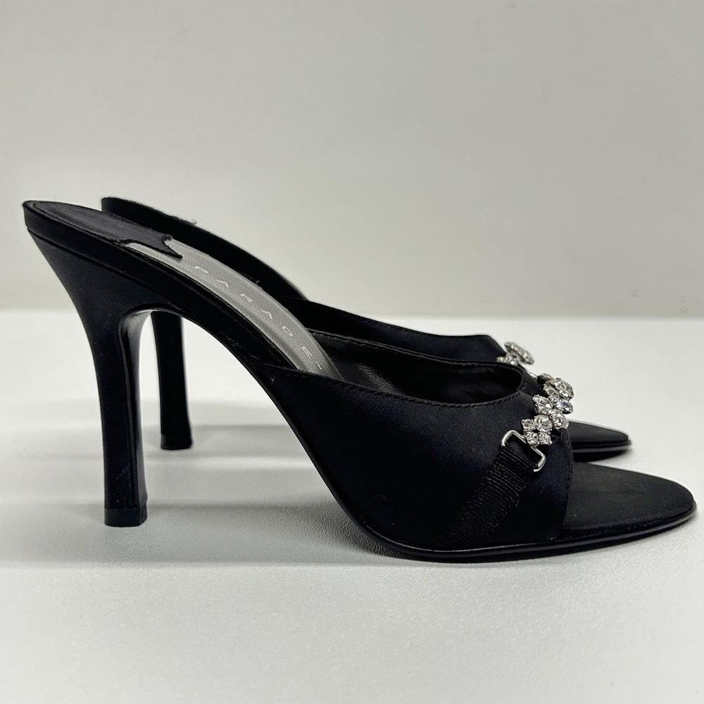 Vintage Parade Y2K Black Rhinestone Stiletto Mule Heels Party Cocktail Size 6 - Picture 3 of 14